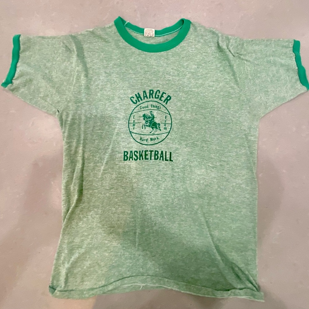 Vintage Rare Russell Athletic Green Charger Basketball Tee Green Men’s Large